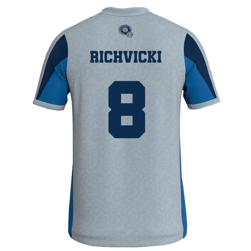 Danxen Män El Salvador Gabriel Richvicki #8 Vit Himmelblå Bortatröja Matchtröjor 26-28 Tröjor T-Tröja