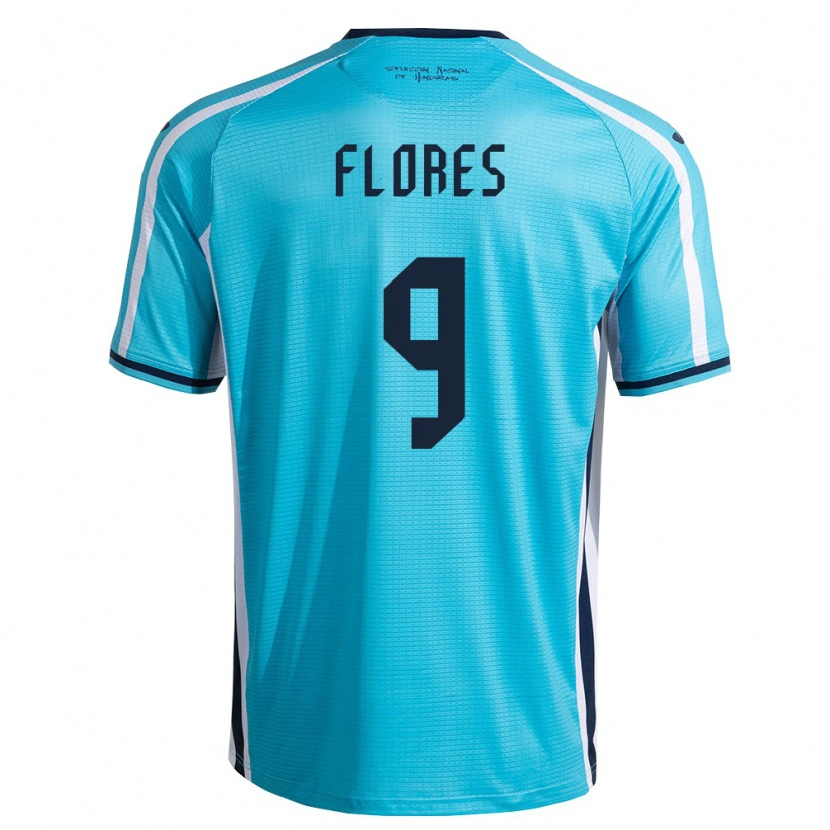 Danxen Män Honduras David Flores #9 Himmelblå Marin Bortatröja Matchtröjor 26-28 Tröjor T-Tröja