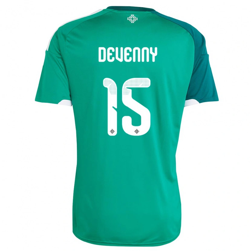 Danxen Kvinnor Nordirland Justin Devenny #15 Grön Vit Hemmatröja Matchtröjor 26-28 Tröjor T-Tröja