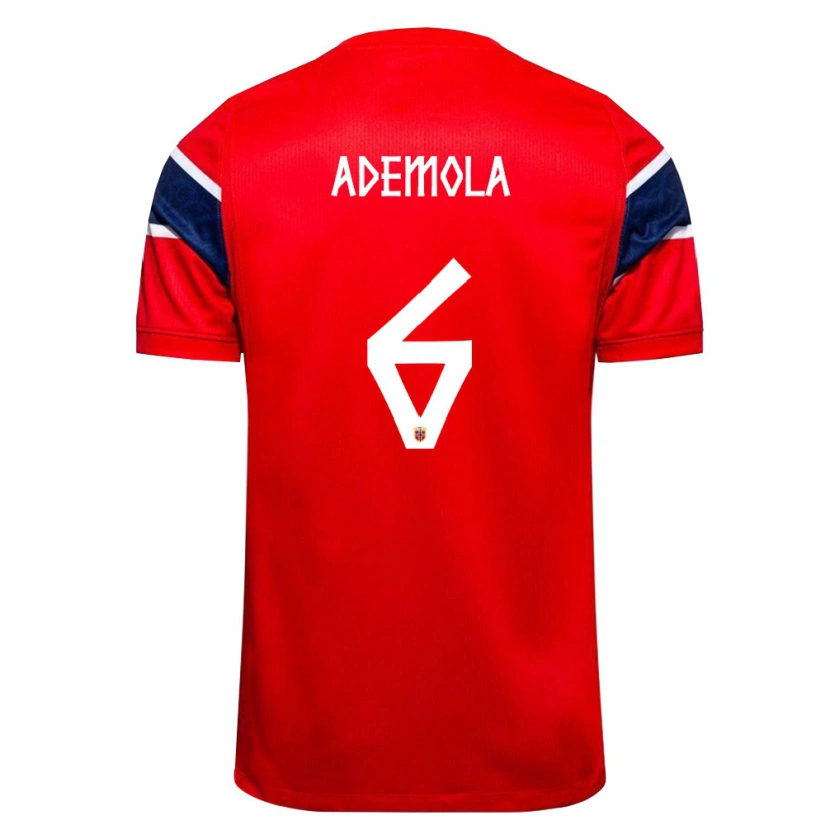 Danxen Kvinnor Norge Sebastian Ademola #6 Röd Marin Vit Hemmatröja Matchtröjor 26-28 Tröjor T-Tröja