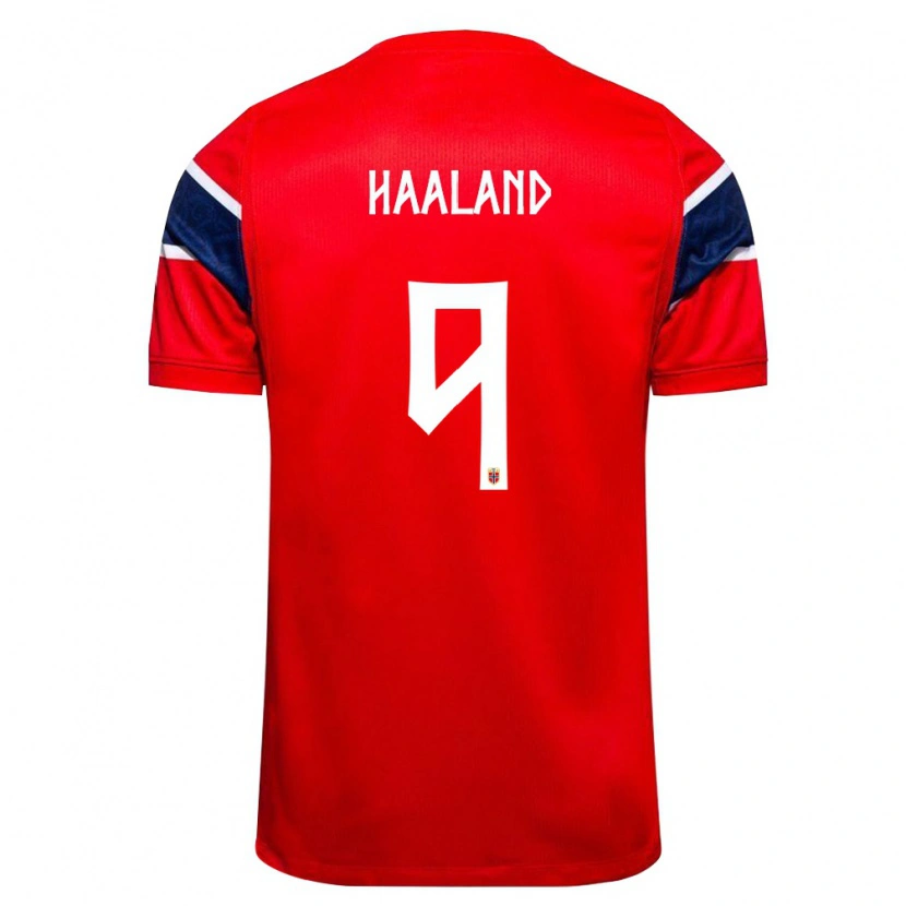 Danxen Kvinnor Norge Erling Haaland #9 Röd Marin Vit Hemmatröja Matchtröjor 26-28 Tröjor T-Tröja