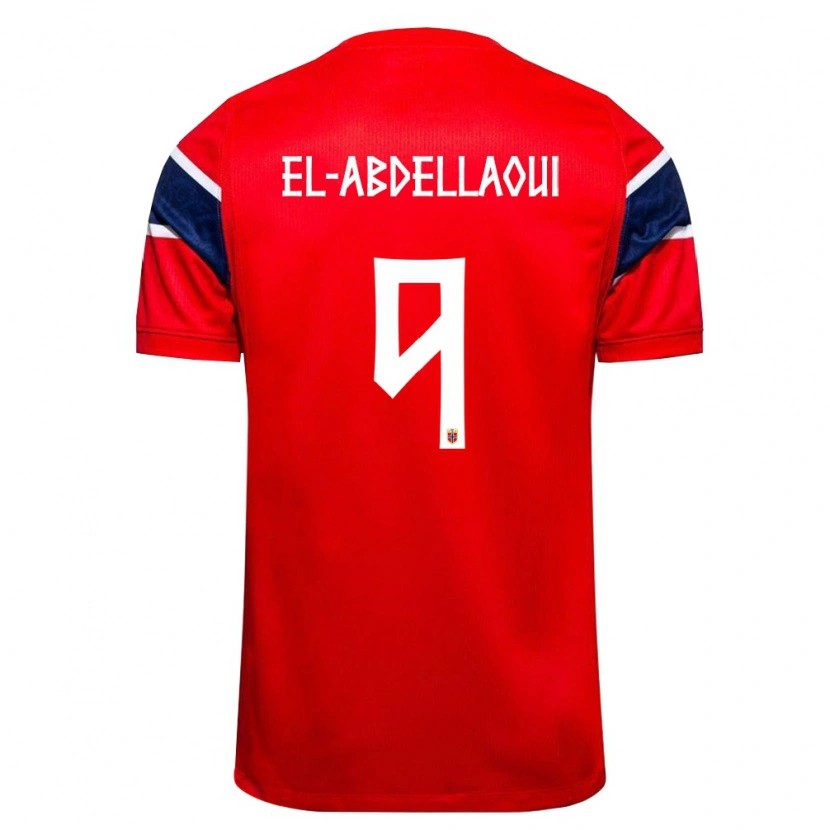 Danxen Kvinnor Norge Jones El-Abdellaoui #9 Röd Marin Vit Hemmatröja Matchtröjor 26-28 Tröjor T-Tröja