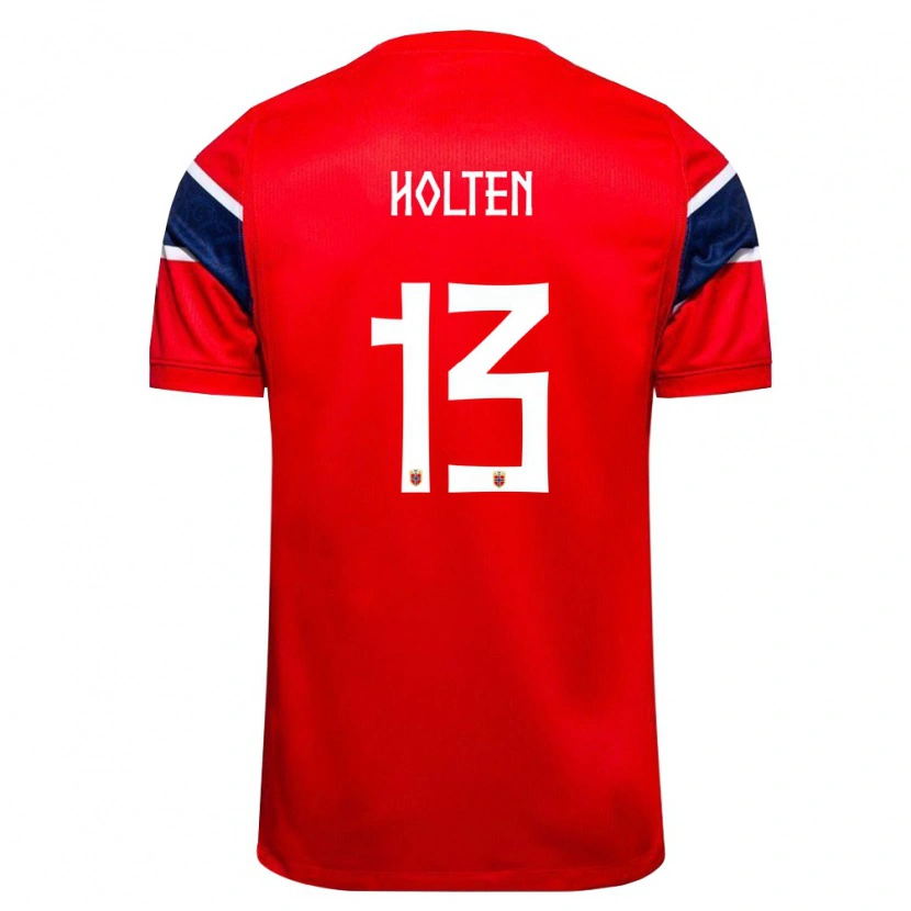 Danxen Kvinnor Norge Rasmus Holten #13 Röd Marin Vit Hemmatröja Matchtröjor 26-28 Tröjor T-Tröja