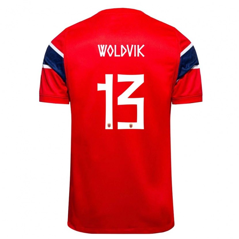 Danxen Kvinnor Norge Emilie Woldvik #13 Röd Marin Vit Hemmatröja Matchtröjor 26-28 Tröjor T-Tröja