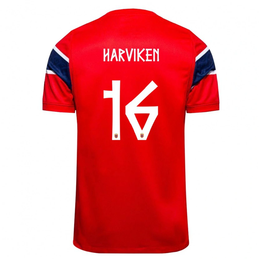 Danxen Kvinnor Norge Mathilde Harviken #16 Röd Marin Vit Hemmatröja Matchtröjor 26-28 Tröjor T-Tröja