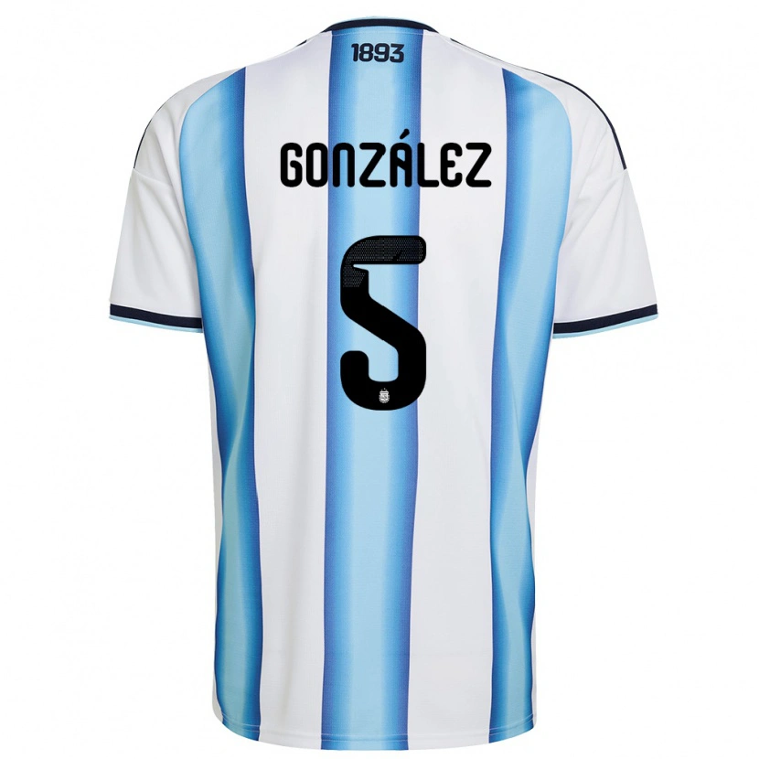 Danxen Kvinnor Argentina Maximiliano Gonzalez #5 Vit Himmelblå Marin Hemmatröja Matchtröjor 26-28 Tröjor T-Tröja