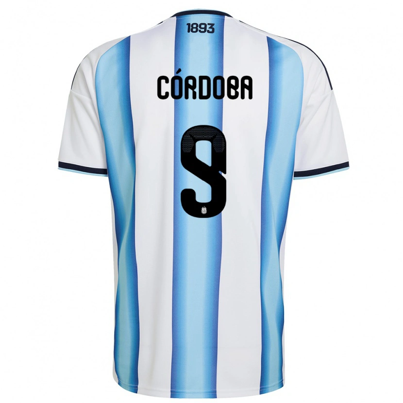 Danxen Kvinnor Argentina Matías Córdoba #9 Vit Himmelblå Marin Hemmatröja Matchtröjor 26-28 Tröjor T-Tröja