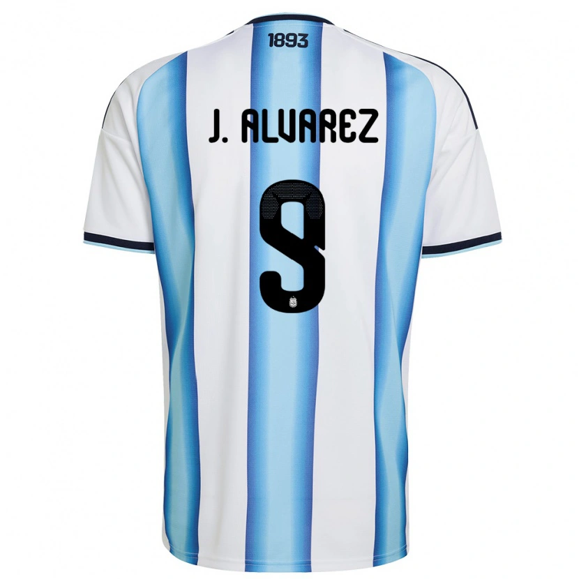 Danxen Kvinnor Argentina Julián Alvarez #9 Vit Himmelblå Marin Hemmatröja Matchtröjor 26-28 Tröjor T-Tröja