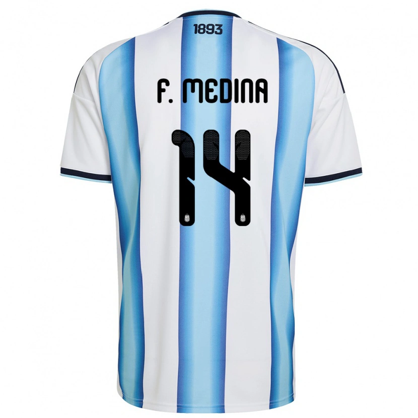 Danxen Kvinnor Argentina Facundo Medina #14 Vit Himmelblå Marin Hemmatröja Matchtröjor 26-28 Tröjor T-Tröja