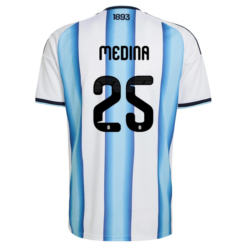 Danxen Kvinnor Argentina Facundo Medina #25 Vit Himmelblå Marin Hemmatröja Matchtröjor 26-28 Tröjor T-Tröja