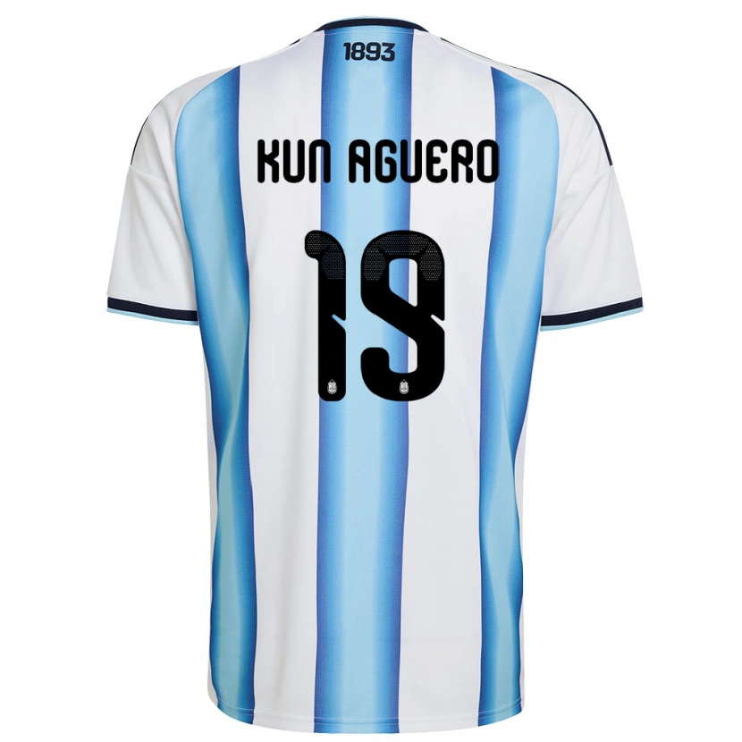 Danxen Kvinnor Argentina Sergio Aguero #19 Vit Himmelblå Marin Hemmatröja Matchtröjor 26-28 Tröjor T-Tröja