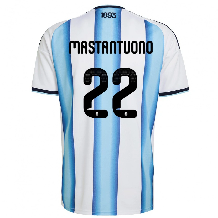 Danxen Kvinnor Argentina Franco Mastantuono #22 Vit Himmelblå Marin Hemmatröja Matchtröjor 26-28 Tröjor T-Tröja