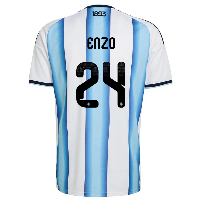Danxen Kvinnor Argentina Enzo Fernández #24 Vit Himmelblå Marin Hemmatröja Matchtröjor 26-28 Tröjor T-Tröja