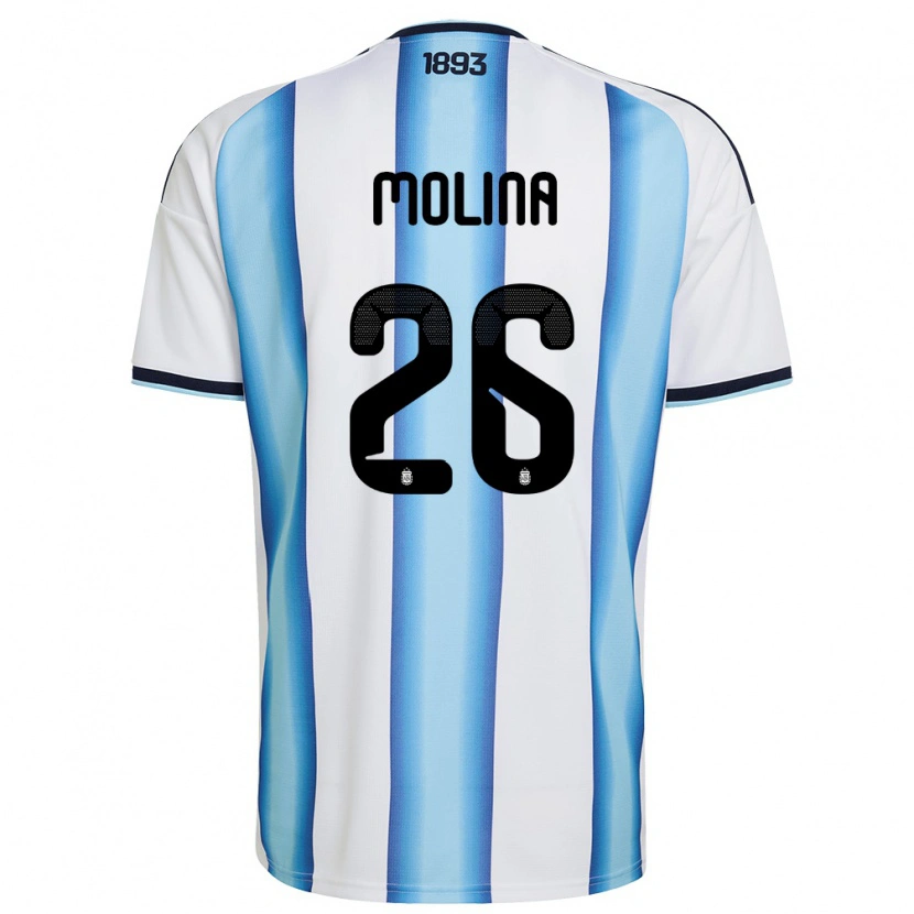 Danxen Kvinnor Argentina Nahuel Molina #26 Vit Himmelblå Marin Hemmatröja Matchtröjor 26-28 Tröjor T-Tröja