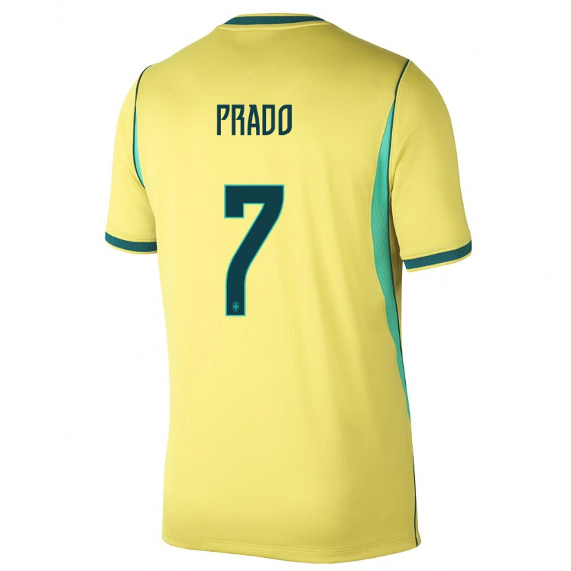 Danxen Kvinnor Brasilien Gustavo Prado #7 Gul Grön Hemmatröja Matchtröjor 26-28 Tröjor T-Tröja