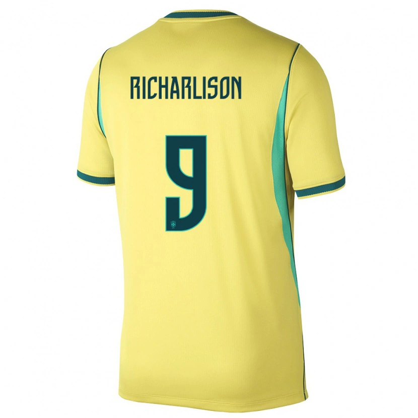 Danxen Kvinnor Brasilien Richarlison #9 Gul Grön Hemmatröja Matchtröjor 26-28 Tröjor T-Tröja