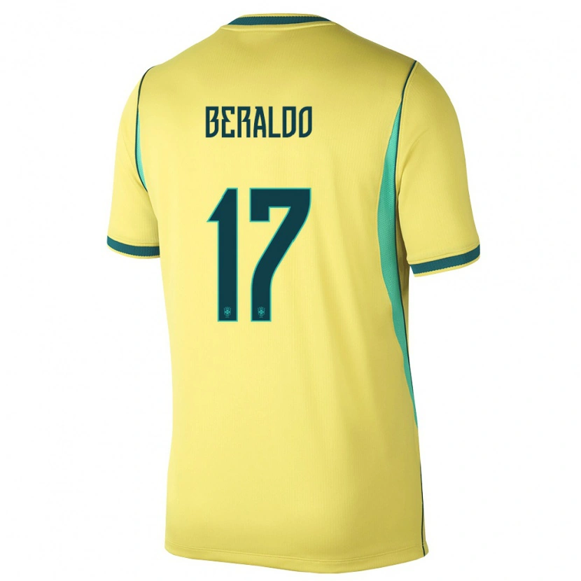 Danxen Kvinnor Brasilien Lucas Beraldo #17 Gul Grön Hemmatröja Matchtröjor 26-28 Tröjor T-Tröja