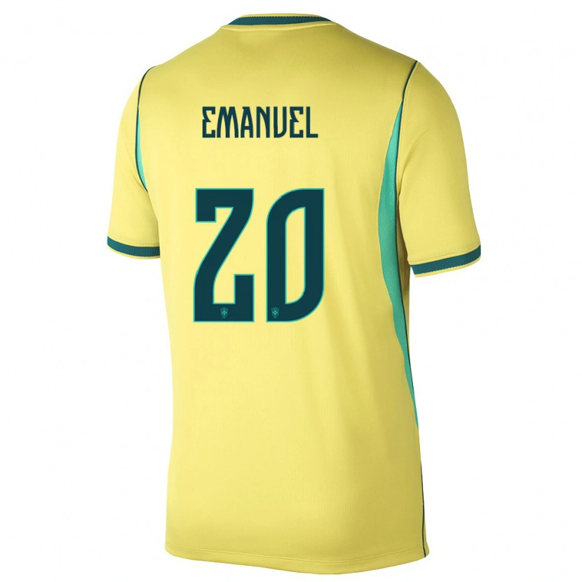 Danxen Kvinnor Brasilien Emanuel #20 Gul Grön Hemmatröja Matchtröjor 26-28 Tröjor T-Tröja