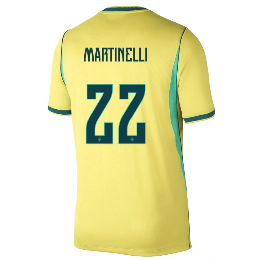 Danxen Kvinnor Brasilien Gabriel Martinelli #22 Gul Grön Hemmatröja Matchtröjor 26-28 Tröjor T-Tröja