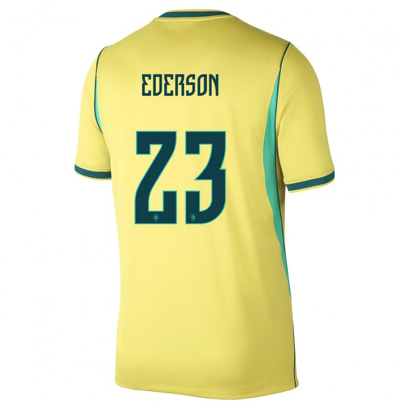 Danxen Kvinnor Brasilien Ederson #23 Gul Grön Hemmatröja Matchtröjor 26-28 Tröjor T-Tröja