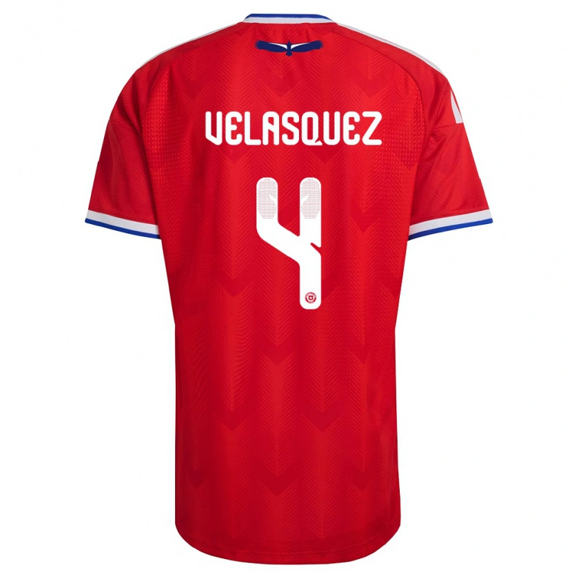 Danxen Kvinnor Chile Lucas Velásquez #4 Röd Vit Blå Hemmatröja Matchtröjor 26-28 Tröjor T-Tröja
