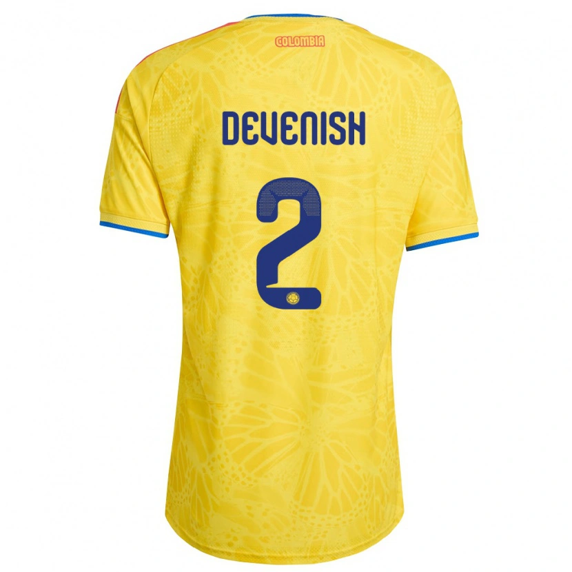 Danxen Kvinnor Colombia Cristian Devenish #2 Gul Blå Röd Hemmatröja Matchtröjor 26-28 Tröjor T-Tröja