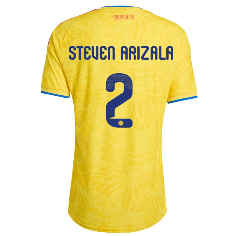 Danxen Kvinnor Colombia Elver Steven Arizala #2 Gul Blå Röd Hemmatröja Matchtröjor 26-28 Tröjor T-Tröja