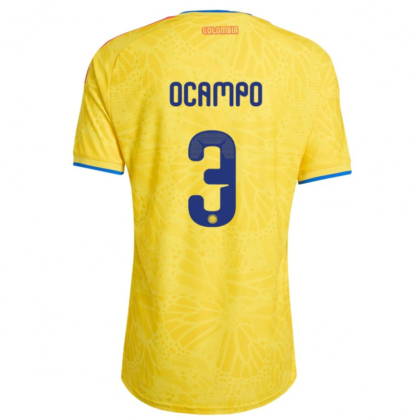 Danxen Kvinnor Colombia Édier Ocampo #3 Gul Blå Röd Hemmatröja Matchtröjor 26-28 Tröjor T-Tröja