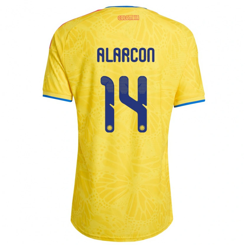 Danxen Kvinnor Colombia Andrés Alarcón #14 Gul Blå Röd Hemmatröja Matchtröjor 26-28 Tröjor T-Tröja