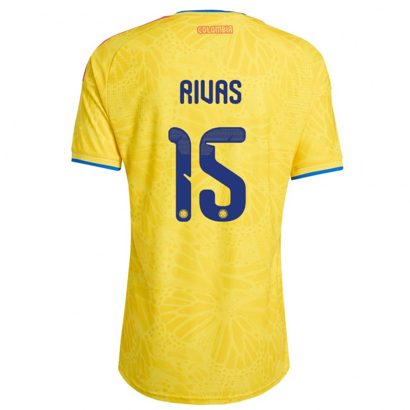 Danxen Kvinnor Colombia Jhojan Rivas #15 Gul Blå Röd Hemmatröja Matchtröjor 26-28 Tröjor T-Tröja