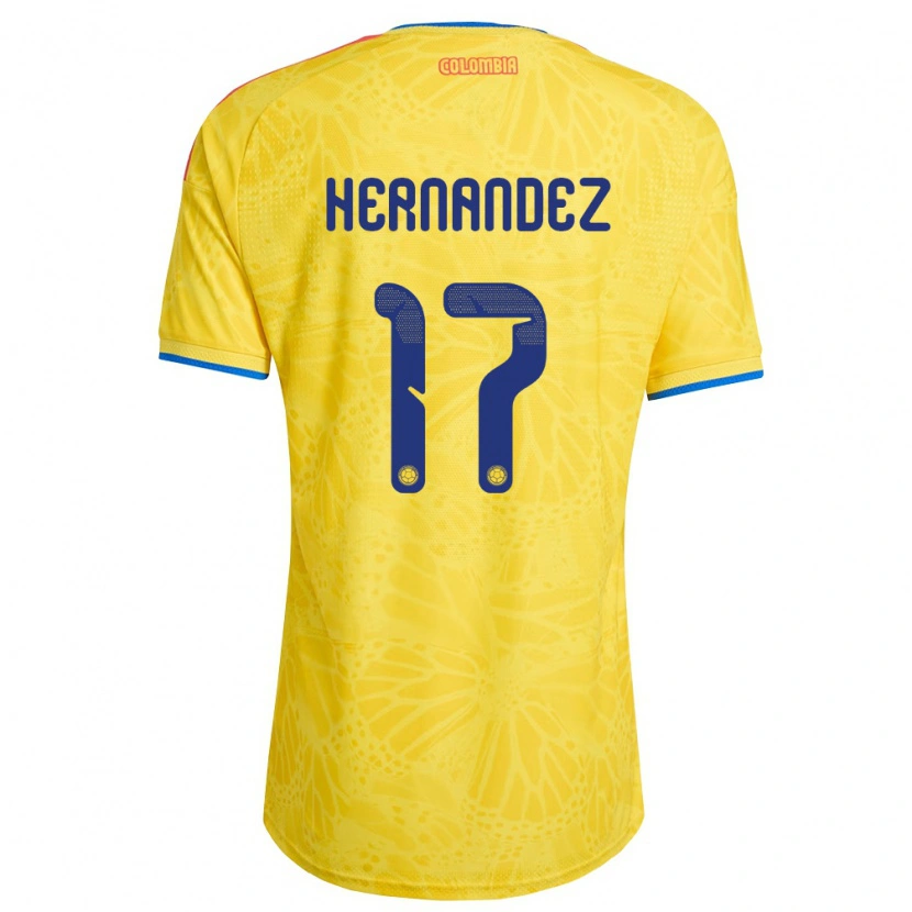 Danxen Kvinnor Colombia Jhoan Hernández #17 Gul Blå Röd Hemmatröja Matchtröjor 26-28 Tröjor T-Tröja