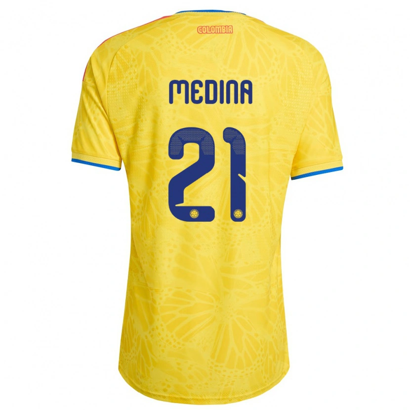 Danxen Kvinnor Colombia Simón Medina #21 Gul Blå Röd Hemmatröja Matchtröjor 26-28 Tröjor T-Tröja