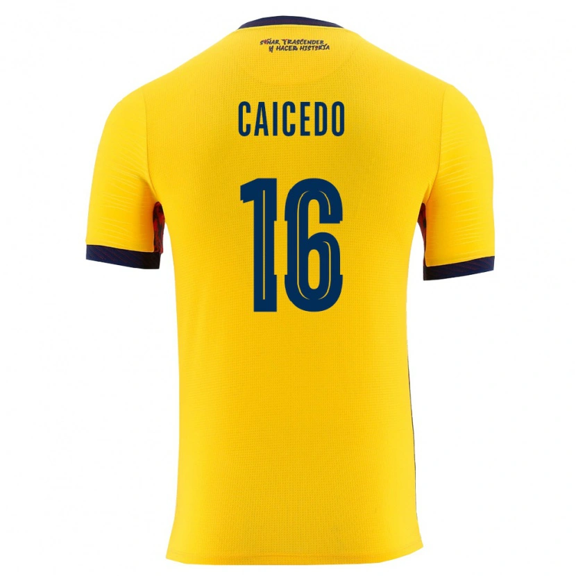 Danxen Kvinnor Ecuador Jordy Caicedo #16 Gul Marin Hemmatröja Matchtröjor 26-28 Tröjor T-Tröja