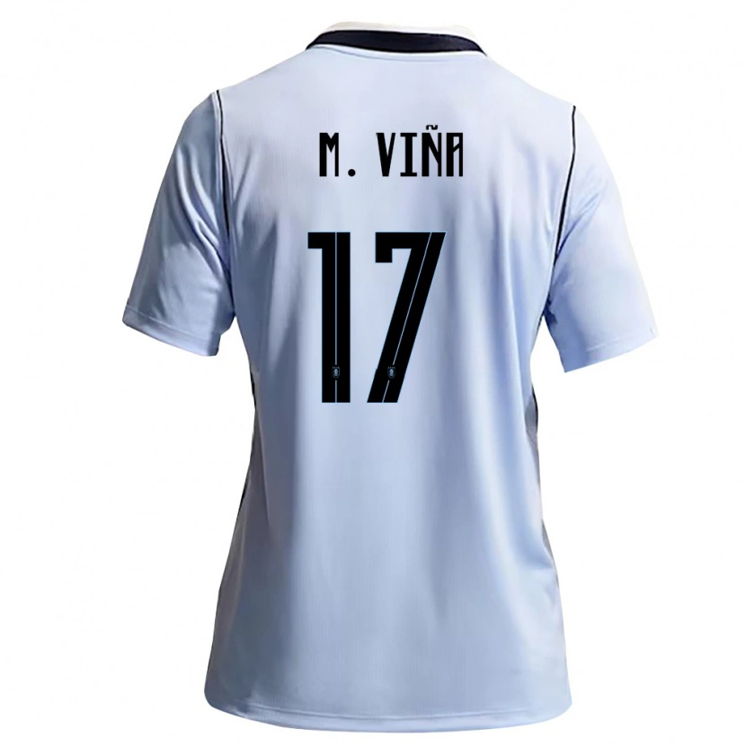 Danxen Kvinnor Uruguay Matías Viña #17 Himmelblå Vit Hemmatröja Matchtröjor 26-28 Tröjor T-Tröja