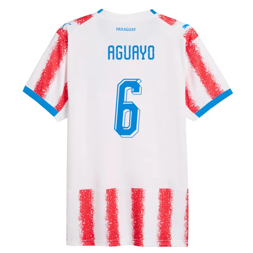 Danxen Kvinnor Paraguay Ángel Aguayo #6 Vit Röd Blå Hemmatröja Matchtröjor 26-28 Tröjor T-Tröja