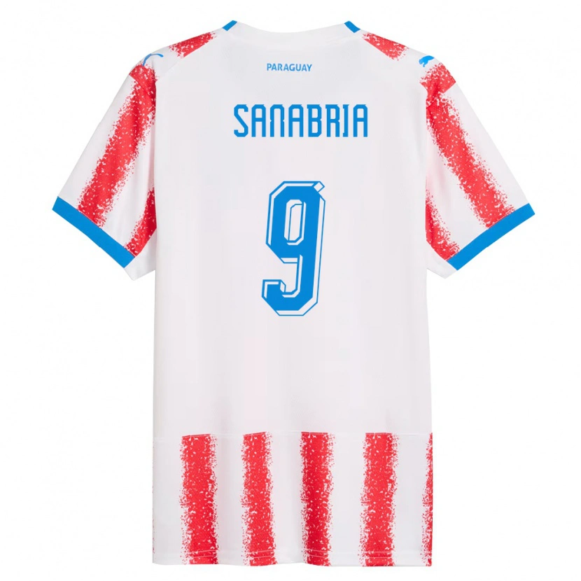 Danxen Kvinnor Paraguay Antonio Sanabria #9 Vit Röd Blå Hemmatröja Matchtröjor 26-28 Tröjor T-Tröja
