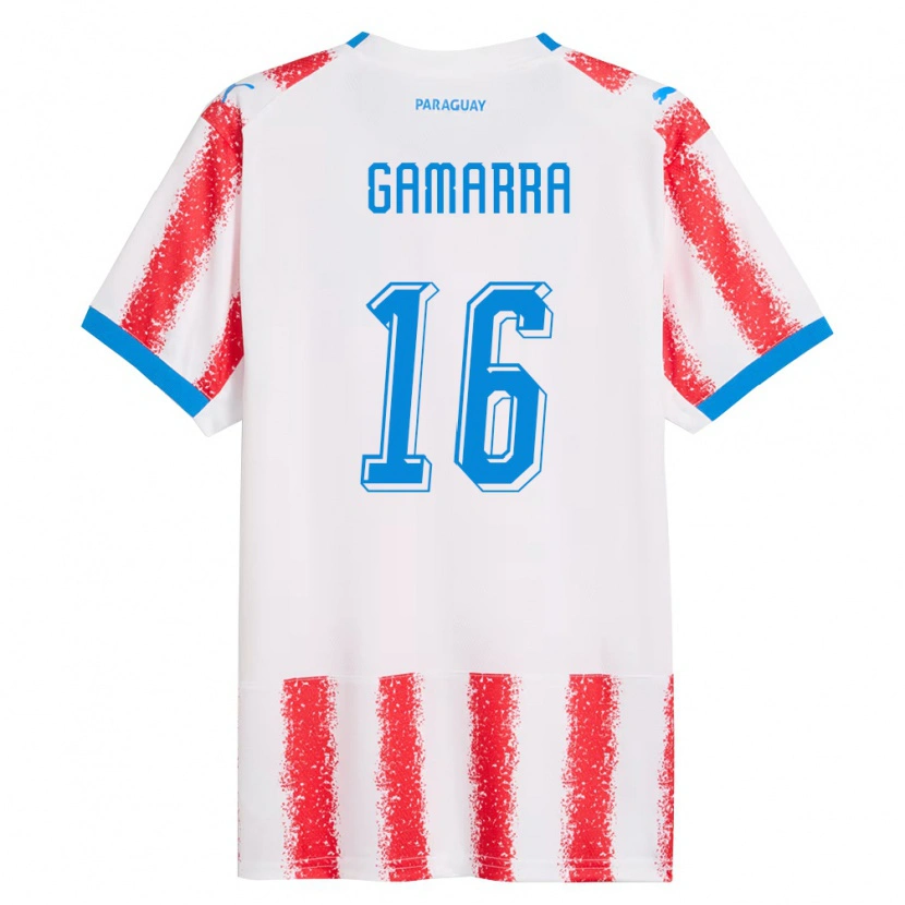 Danxen Kvinnor Paraguay Ariel Gamarra #16 Vit Röd Blå Hemmatröja Matchtröjor 26-28 Tröjor T-Tröja