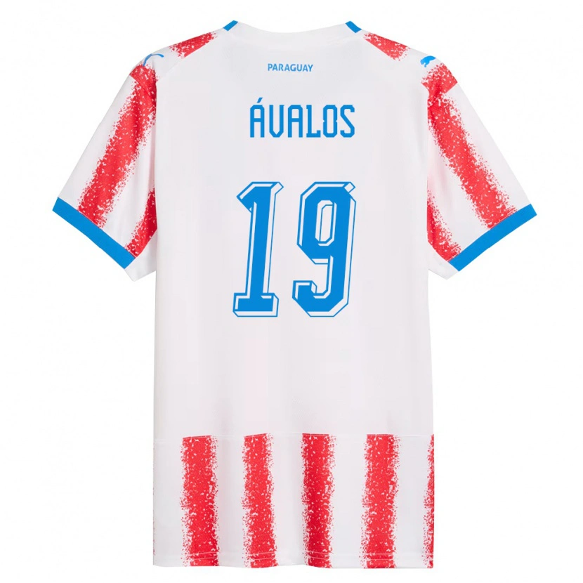 Danxen Kvinnor Paraguay Gabriel Ávalos #19 Vit Röd Blå Hemmatröja Matchtröjor 26-28 Tröjor T-Tröja