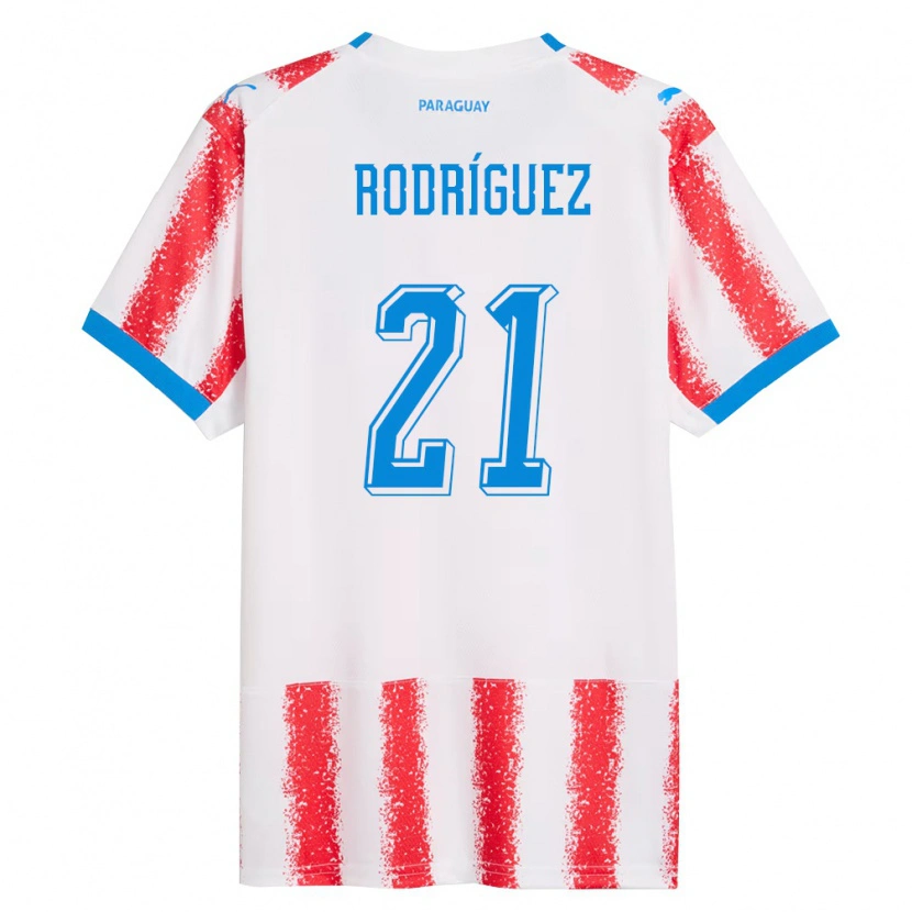 Danxen Kvinnor Paraguay Diego Rodríguez #21 Vit Röd Blå Hemmatröja Matchtröjor 26-28 Tröjor T-Tröja