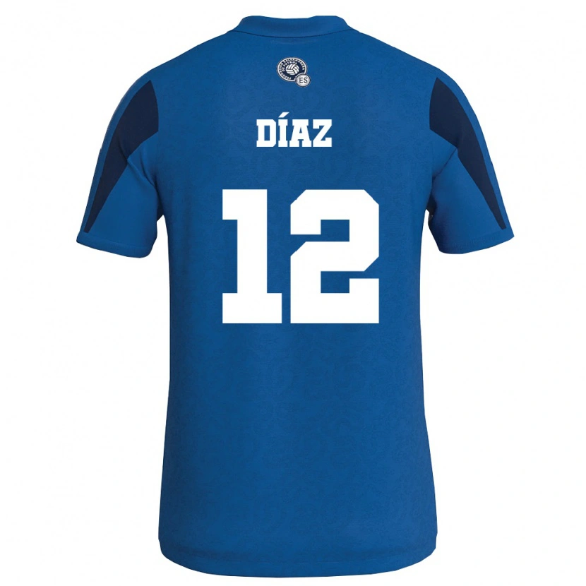 Danxen Kvinnor El Salvador Marcelo Díaz #12 Blå Marin Hemmatröja Matchtröjor 26-28 Tröjor T-Tröja