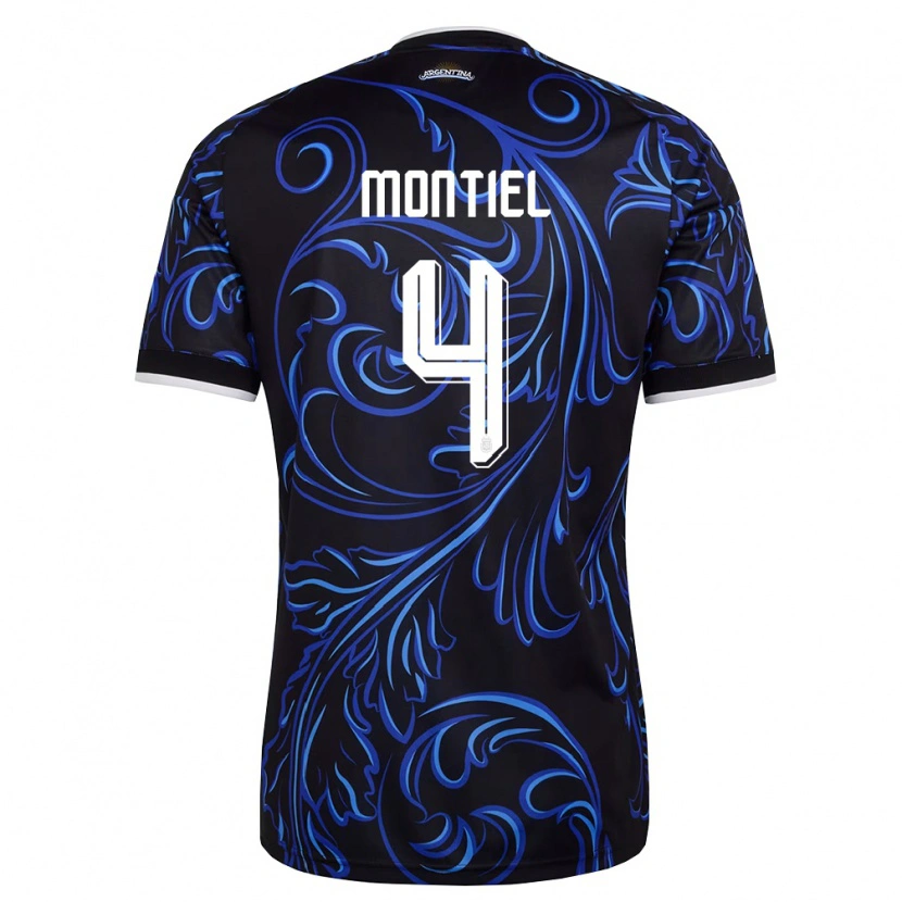 Danxen Kvinnor Argentina Gonzalo Montiel #4 Svart Vit Himmelblå Bortatröja Matchtröjor 26-28 Tröjor T-Tröja