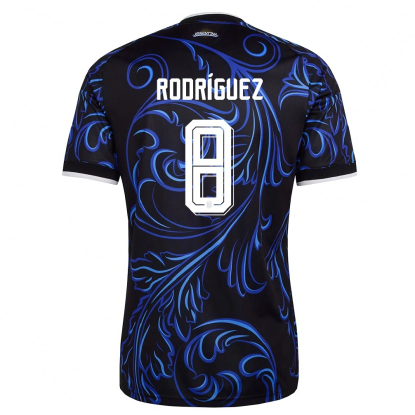 Danxen Kvinnor Argentina Agustin Rodriguez #8 Svart Vit Himmelblå Bortatröja Matchtröjor 26-28 Tröjor T-Tröja