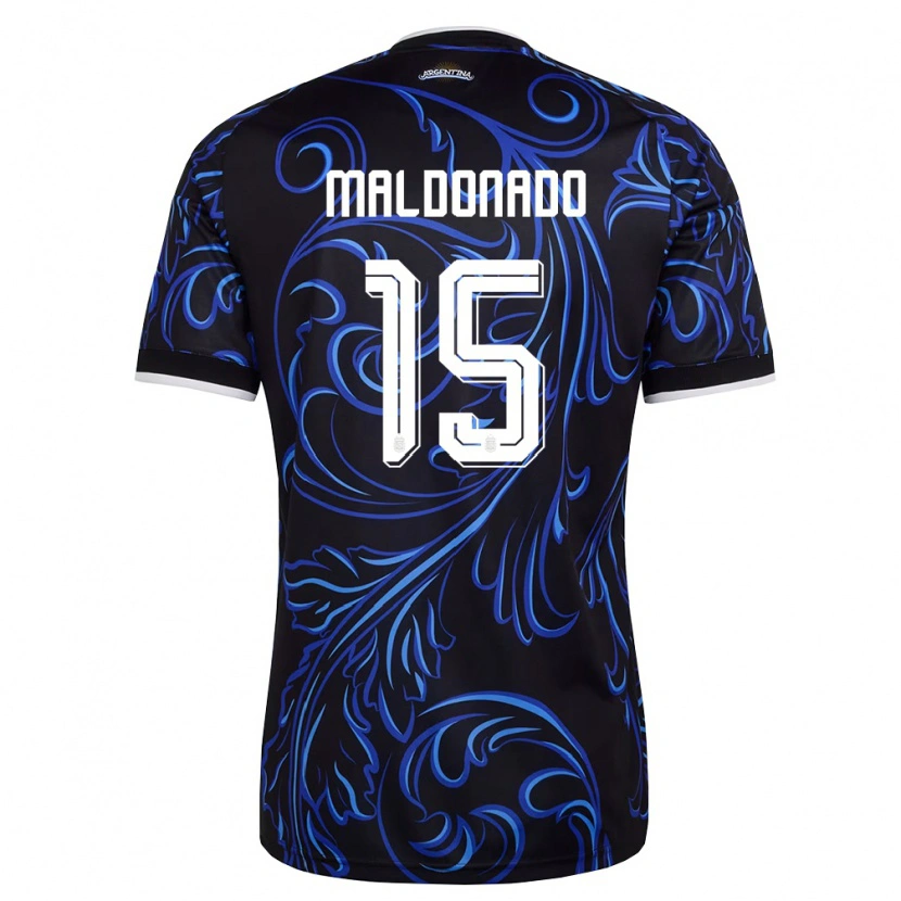 Danxen Kvinnor Argentina André Maldonado #15 Svart Vit Himmelblå Bortatröja Matchtröjor 26-28 Tröjor T-Tröja