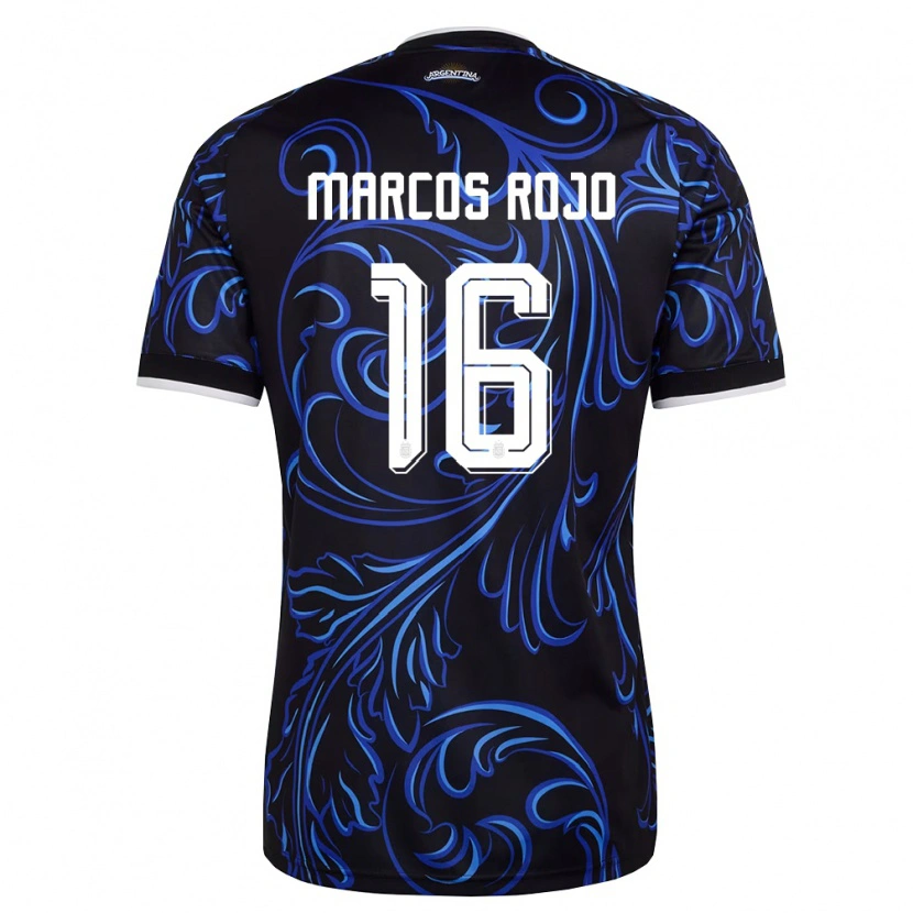 Danxen Kvinnor Argentina Marcos Rojo #16 Svart Vit Himmelblå Bortatröja Matchtröjor 26-28 Tröjor T-Tröja