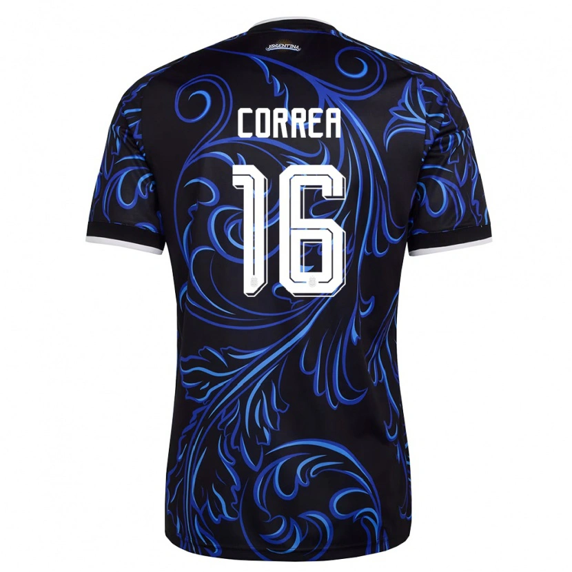 Danxen Kvinnor Argentina Angel Correa #16 Svart Vit Himmelblå Bortatröja Matchtröjor 26-28 Tröjor T-Tröja