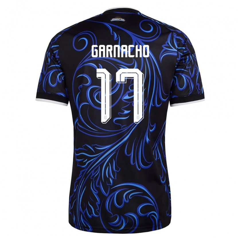 Danxen Kvinnor Argentina Alejandro Garnacho #17 Svart Vit Himmelblå Bortatröja Matchtröjor 26-28 Tröjor T-Tröja