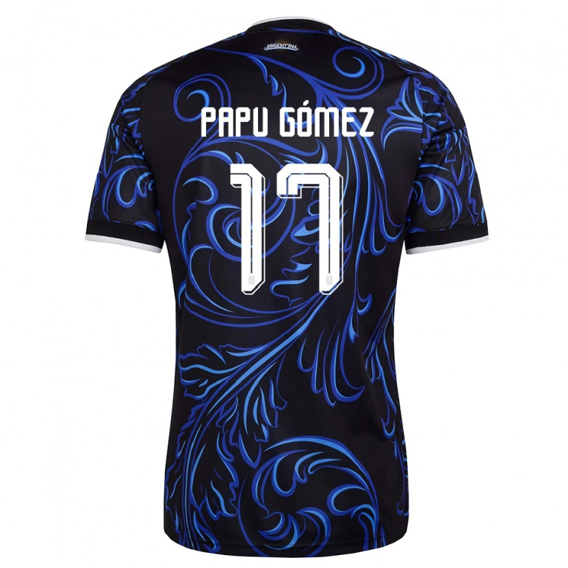 Danxen Kvinnor Argentina Papu Gomez #17 Svart Vit Himmelblå Bortatröja Matchtröjor 26-28 Tröjor T-Tröja