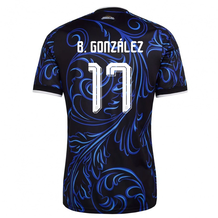 Danxen Kvinnor Argentina Bautista González #17 Svart Vit Himmelblå Bortatröja Matchtröjor 26-28 Tröjor T-Tröja