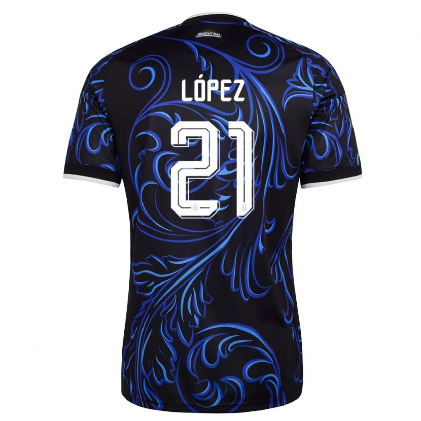 Danxen Kvinnor Argentina José Manuel López #21 Svart Vit Himmelblå Bortatröja Matchtröjor 26-28 Tröjor T-Tröja