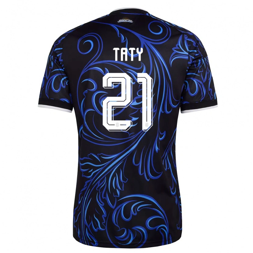 Danxen Kvinnor Argentina Taty Castellanos #21 Svart Vit Himmelblå Bortatröja Matchtröjor 26-28 Tröjor T-Tröja